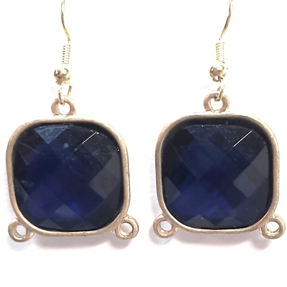 Dark Blue Faceted Square Earrings